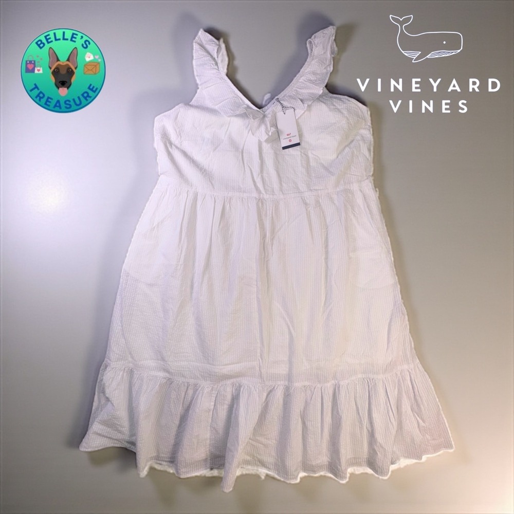 Vineyard Vines White Seersucker Ruffle Strap Dress Midi Dress Womens 2XL XXL NWT